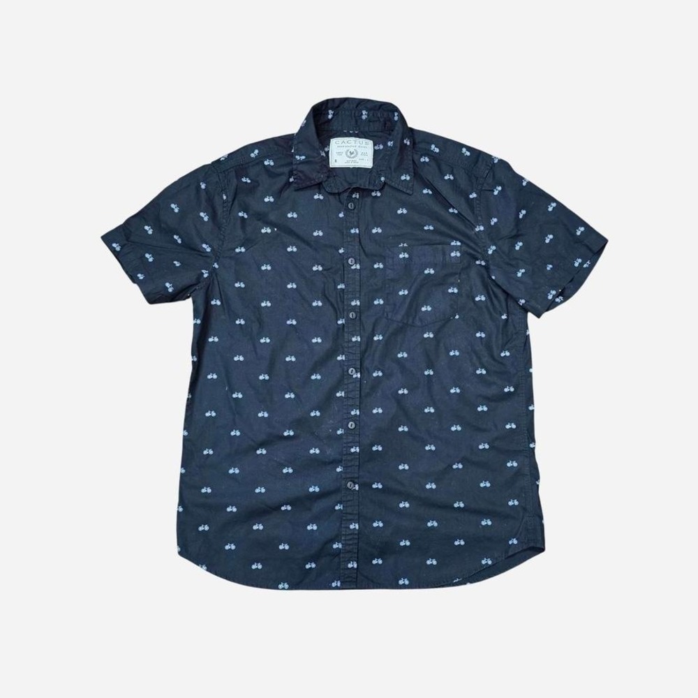 Cactus Button Down Shirt Mens Large Black Bicycle Print Short Sleeve